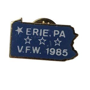 Vintage 1985 VFW Pin Erie Pennsylvania PA Pin State Shape Blue White Three Stars